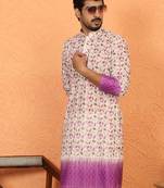cotton blend floral printed chikankari purple kurta