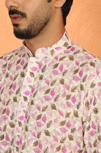 cotton blend floral printed chikankari purple kurta