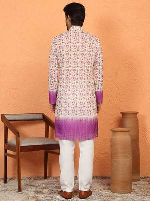 cotton blend floral printed chikankari purple kurta 3
