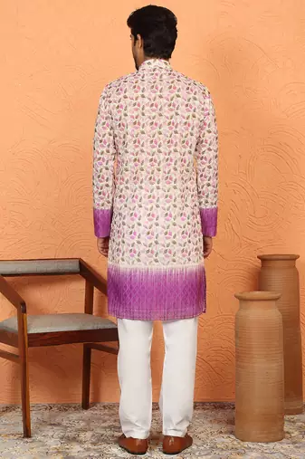 cotton blend floral printed chikankari purple kurta