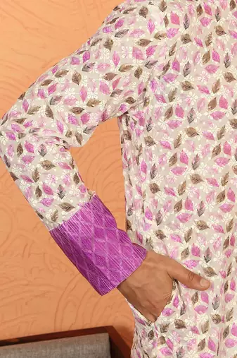 cotton blend floral printed chikankari purple kurta