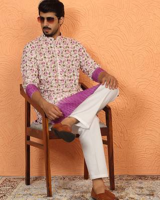 cotton blend floral printed chikankari purple kurta 5