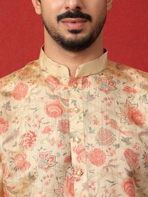 silk floral printed beige kurta 2