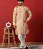 silk floral printed beige kurta