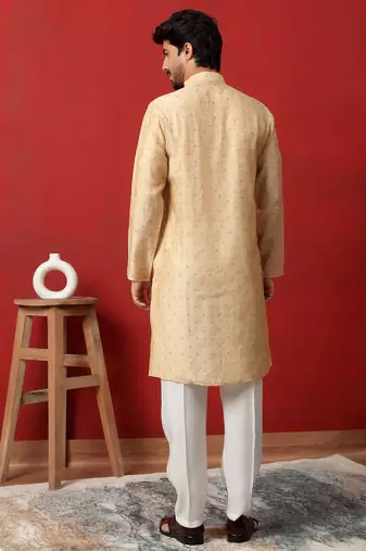 silk floral printed beige kurta