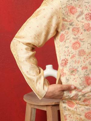 silk floral printed beige kurta 4
