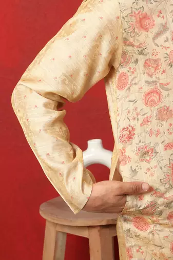 silk floral printed beige kurta