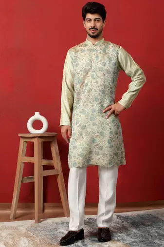 silk floral printed blue kurta