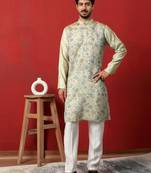silk floral printed blue kurta