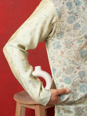 silk floral printed blue kurta 4