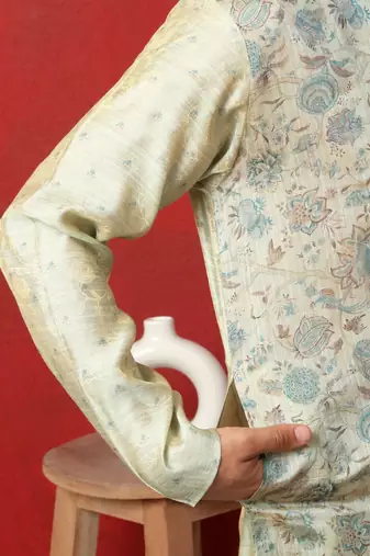 silk floral printed blue kurta