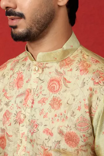silk floral printed pista kurta