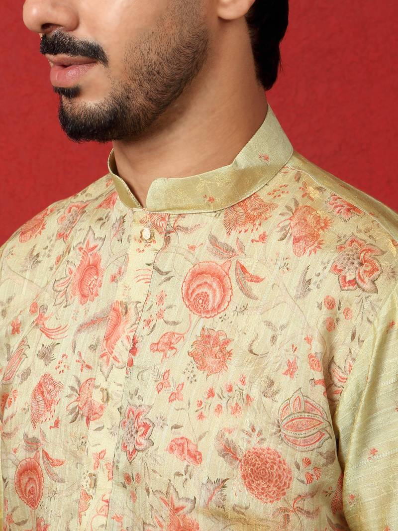silk floral printed pista kurta