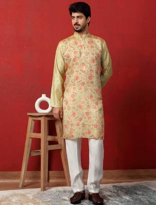 silk floral printed pista kurta 1