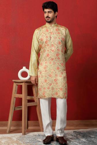 silk floral printed pista kurta