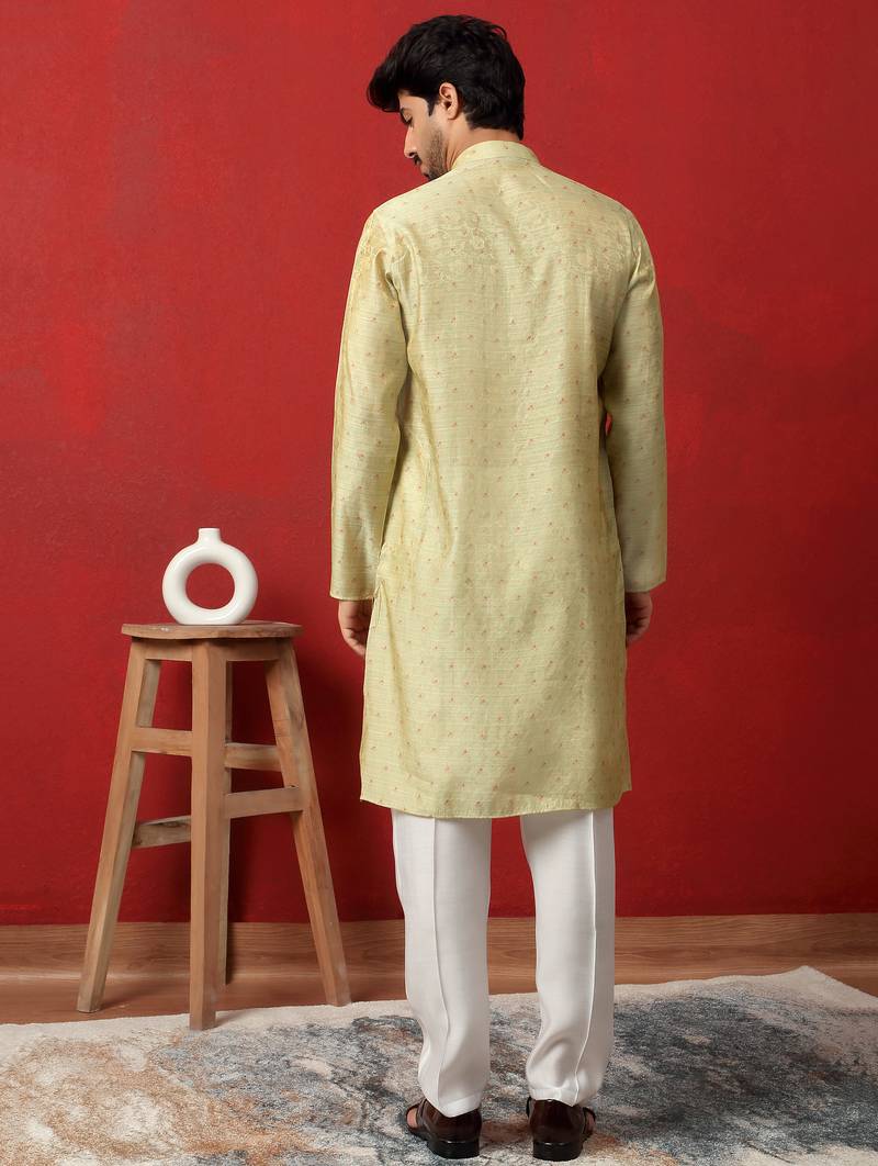 silk floral printed pista kurta