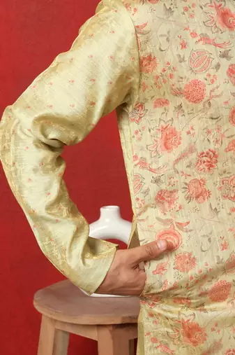 silk floral printed pista kurta
