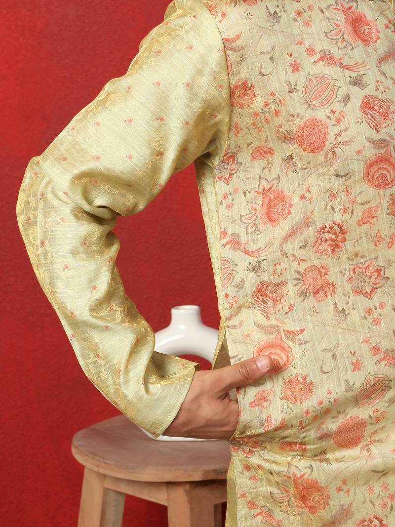 silk floral printed pista kurta