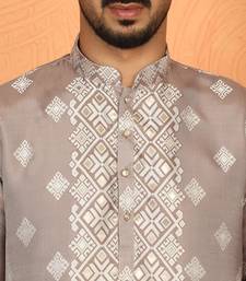silk jacquard embroidered woven design beige kurta