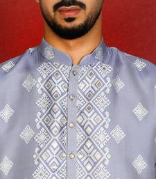 silk jacquard embroidered woven design blue kurta