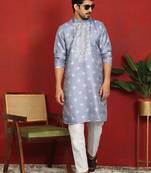 silk jacquard embroidered woven design blue kurta