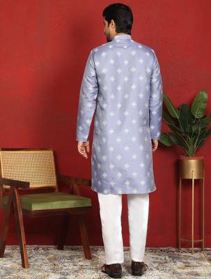 silk jacquard embroidered woven design blue kurta 3