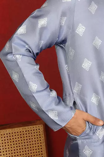 silk jacquard embroidered woven design blue kurta