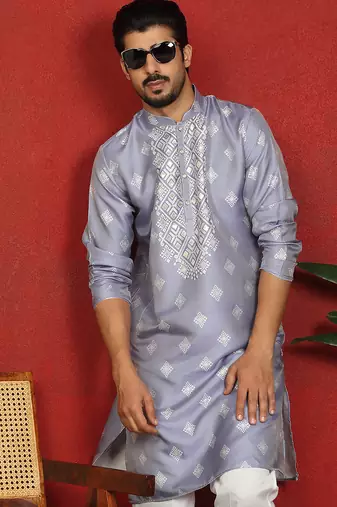 silk jacquard embroidered woven design blue kurta