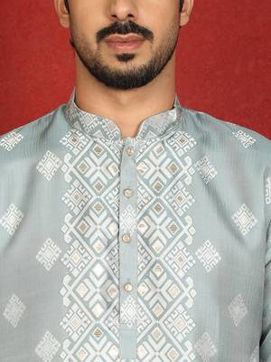 silk jacquard embroidered woven design green kurta 2