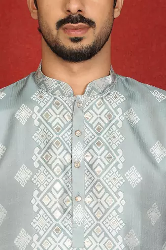silk jacquard embroidered woven design green kurta