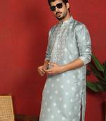 silk jacquard embroidered woven design green kurta