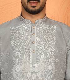 silk jacquard embroidered floral design grey kurta