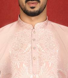 silk jacquard embroidered floral design pink kurta