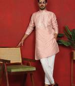 silk jacquard embroidered floral design pink kurta