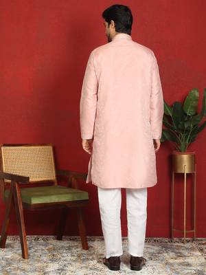silk jacquard embroidered floral design pink kurta 3