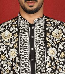 cotton silk black embroidered floral design kurta