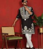 cotton silk black embroidered floral design kurta