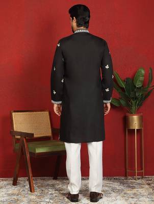 cotton silk black embroidered floral design kurta 3