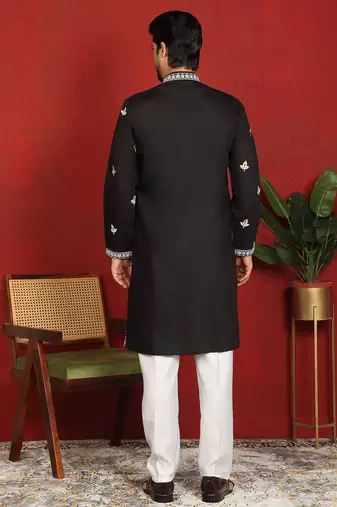 cotton silk black embroidered floral design kurta