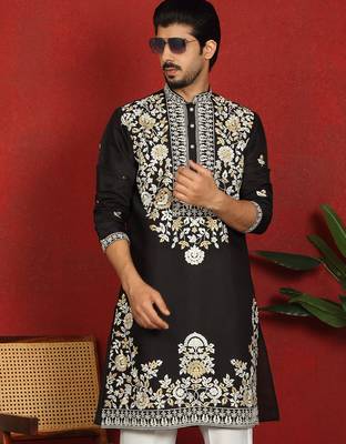 cotton silk black embroidered floral design kurta 5