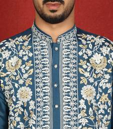 cotton silk blue embroidered floral design kurta