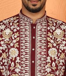 cotton silk maroon embroidered floral design kurta