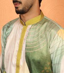 cotton silk floral printed anchor neck work green kurta