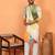 cotton silk floral printed anchor neck work green kurta