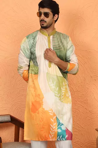 cotton silk floral printed anchor neck work green kurta