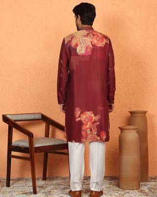 cotton silk floral printed anchor neck work maroon kurta 3