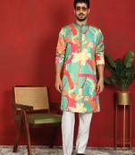 cotton silk floral printed anchor neck work multicolor kurta