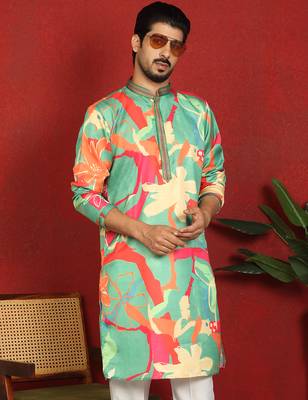 cotton silk floral printed anchor neck work multicolor kurta 5