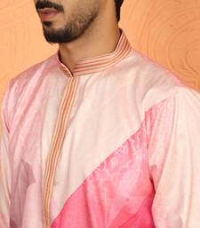 cotton silk floral printed anchor neck work pink kurta