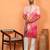 cotton silk floral printed anchor neck work pink kurta